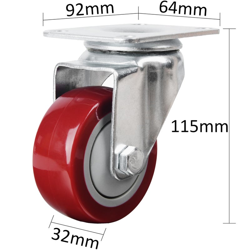 Finnhomy 3 Inch Swivel Casters Wheels Set of 4 Heavy Duty Plate Casters Premium Polyurethane Wheels PU Load Bearing 2,200 Lbs Anti-wear Smooth Casters Red (Free Screws) - Image 2